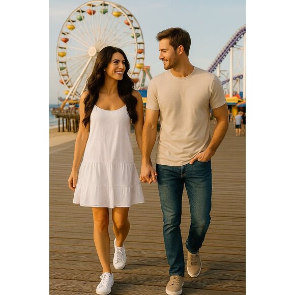 Unsubscribed White Eyelet Drop Waist Sundress Spaghetti Strap Cotton Dress Med - Picture 4 of 16